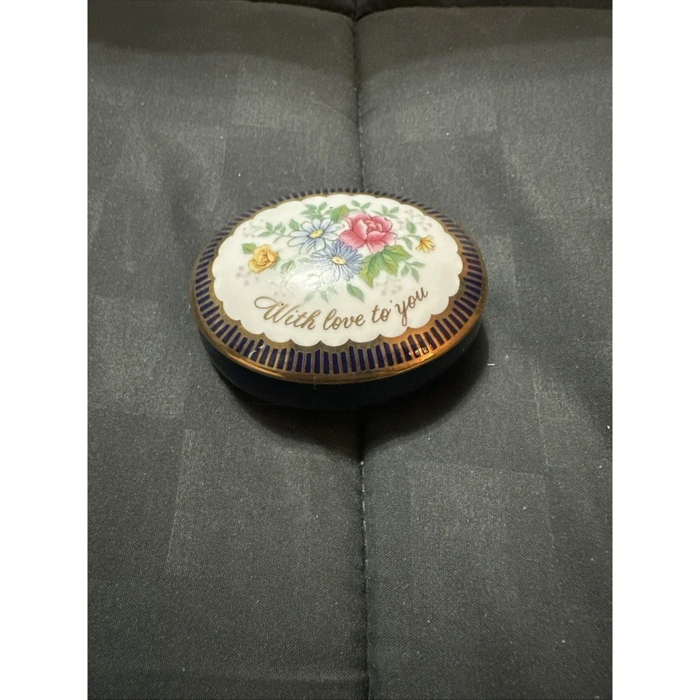 Vintage Avon Mother's Day 1986 Trinket Box With Love To You Cobalt Blue & Gold